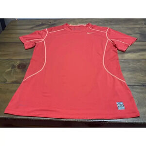 Nike Pro Combat Fitted Men's Size Large Orange Activewear Top Shirt